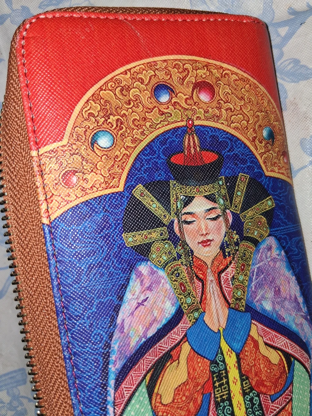Women's Zip Wallet - Vibrant Blue & Red Artistic Print